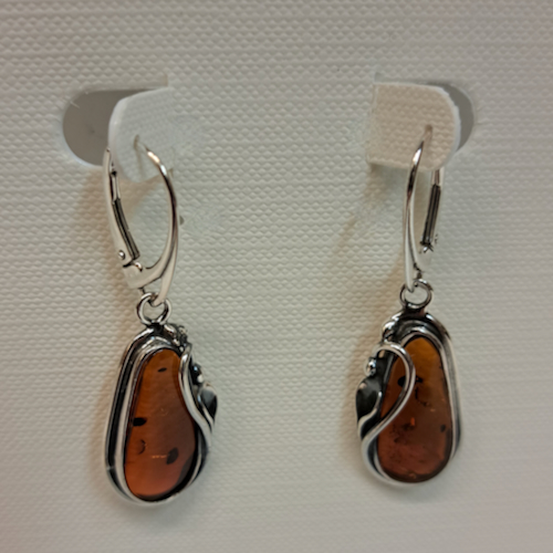 HWG-2352 Earrings Amber Teardrop with Leaf $55 at Hunter Wolff Gallery